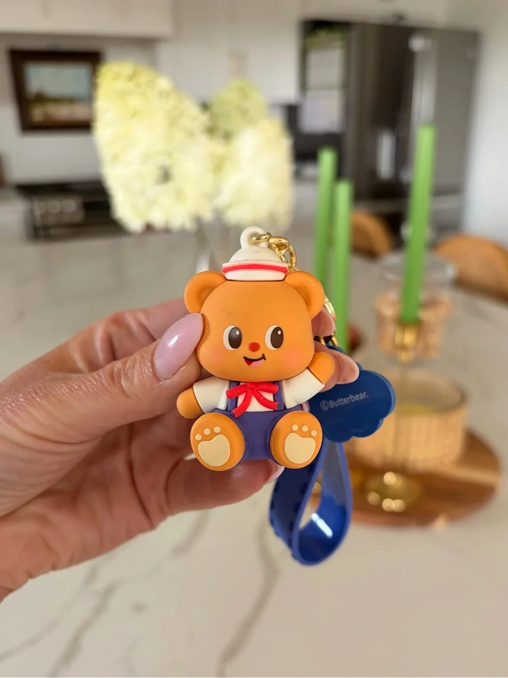 Adorable Butter Bear Keychain Set, Pink, Green, Blue Straps - Series 2 FULL SET